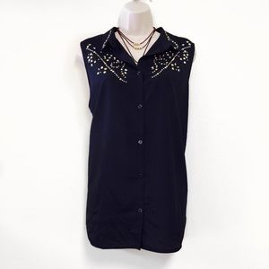H&M Navy Blue Studded Sleeveless Top LARGE